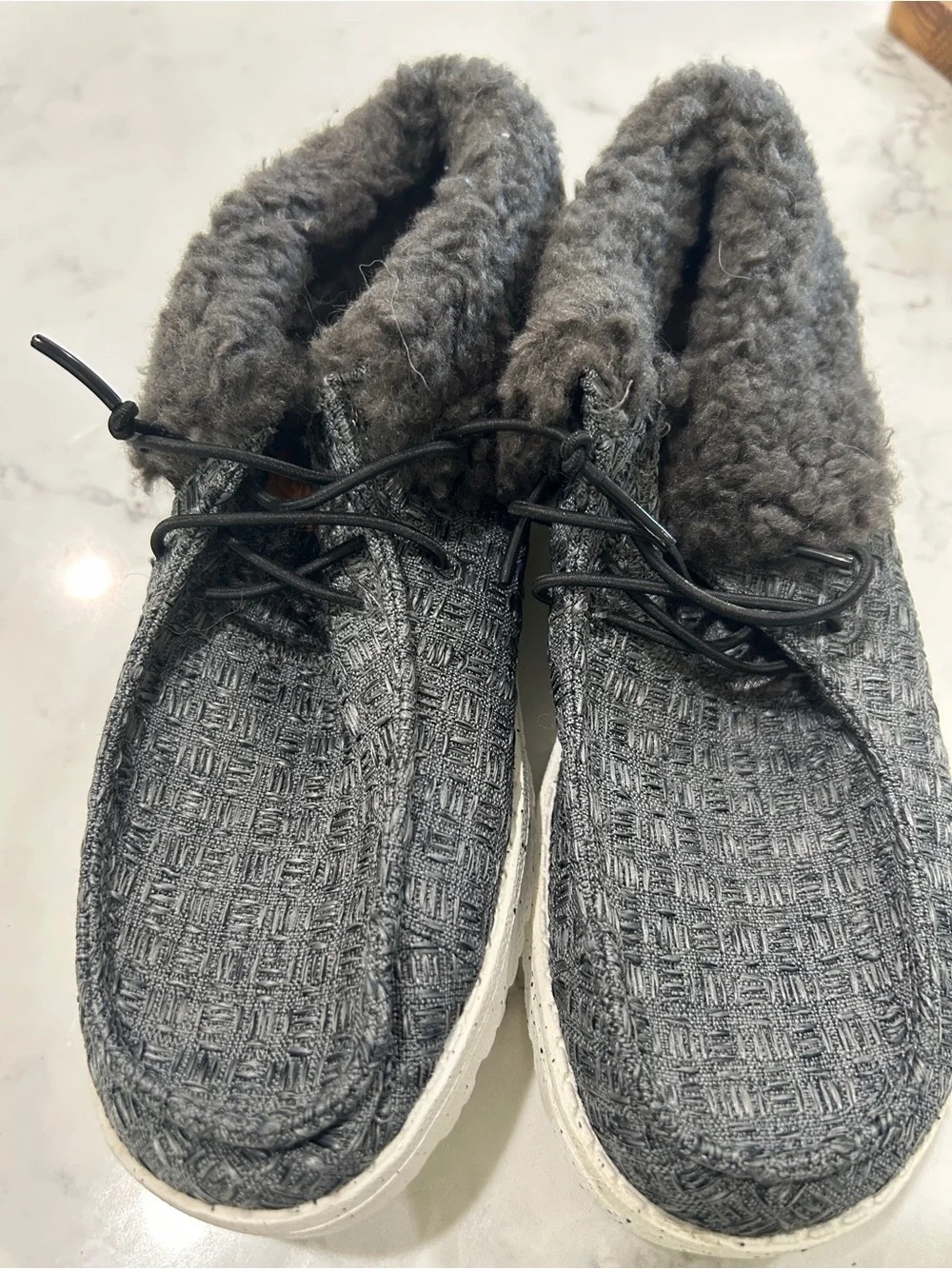 Hey Dude Men's Gray Woven Boot with Shearling Collar